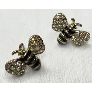 Betsey Johnson Bumble Bee Stud Earrings, Gold Tone, Pave Effect, Great Condition